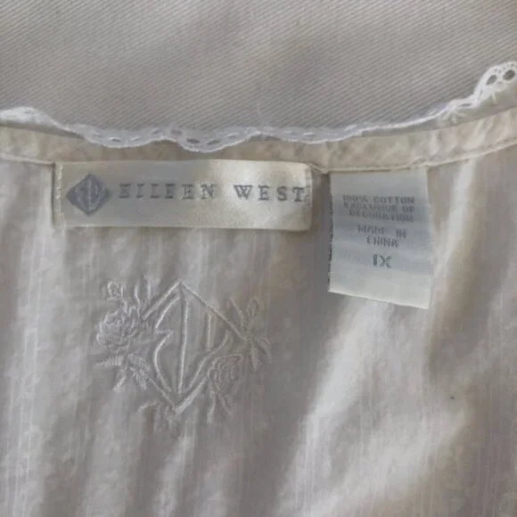 Eileen West White Cotton Midi Nightgown Size 1X Cap Sleeve Pintuck - Picture 2 of 6